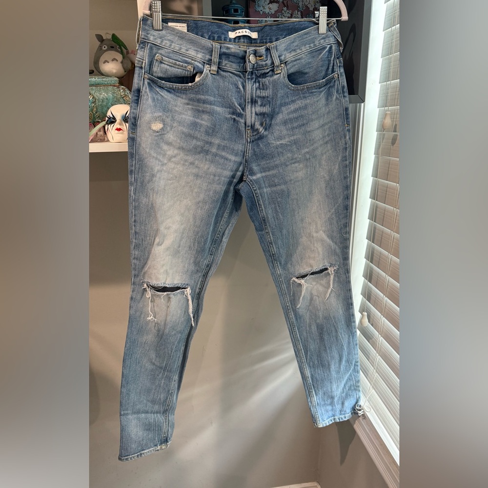 PacSun Stacked Skinny Men's Light‎ Blue Distressed Jeans
